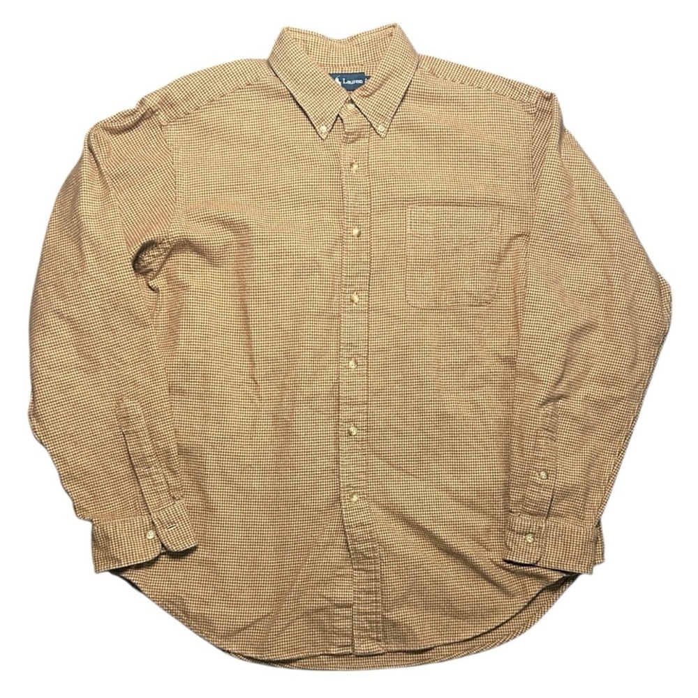 Polo Ralph Lauren Mens Houndstooth Classic Fit Long Sleeve Button-Up Size XL Tan